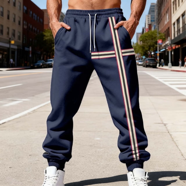 Ceisia Men Solid Color Loose Casual Pants Elastic Waist Drawstring Sports Gift Work Trousers