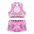 thumbnail image 5 of YEAHDOR Kids Girls 2 Piece Ballet Active Outfit Shiny Dance Gymnastics Tank Top with Booty Shorts, 5 of 7