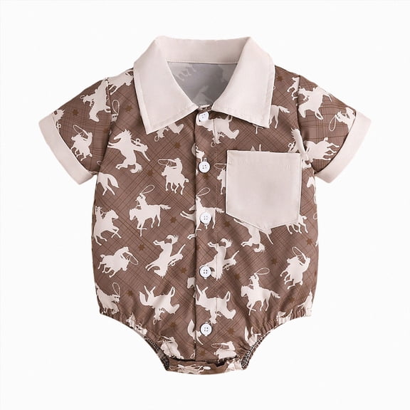 Baby Onesies Boy Western Baby Boy Clothes Cowboy Shirt Romper Long/Short Sleeve Button Down Dress Bodysuit Infant Gentleman Outfits