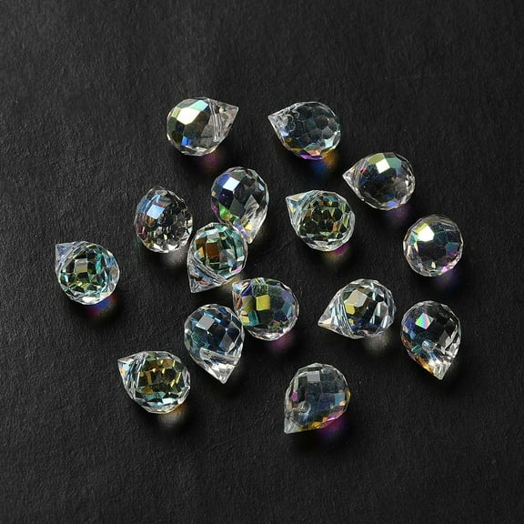 100 pc Electroplated Glass Beads Faceted Teardrop Charms Top Drilled Clear AB 11x8mm Hole: 1.2mm