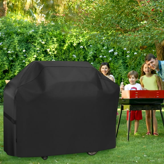 Ikoopy Grill Cover with Hook and Loop Straps and Adjustable Drawstring Heavy Duty BBQ Cover Waterproof Grill Cover for Outdoor Grill Weather Resistant BBQ Gas Grill Cover for Grills Black