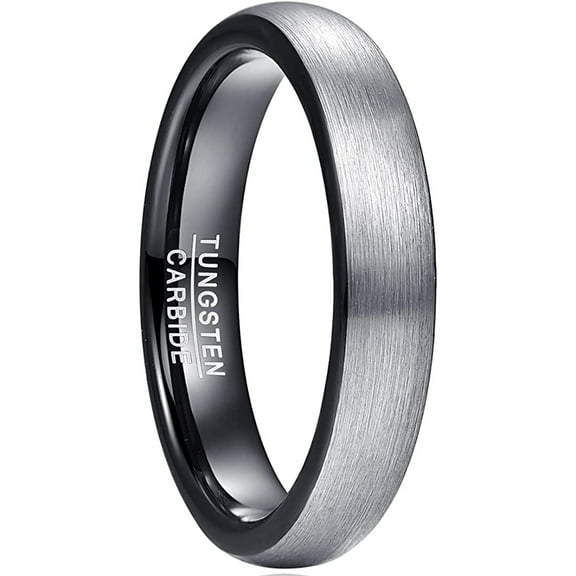 4mm Silver Black Men's Wedding Band Two-Tone Tungsten Rings Brushed Finish Dome Style