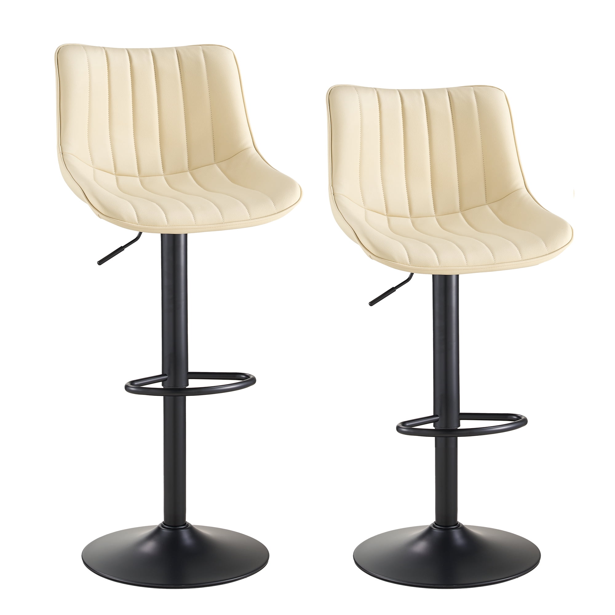 AUNEKIV Bar Stools Set of 2, Swivel Counter Height Bar Stools, Adjustable PU Leather Bar Chairs with Back and Footrest, Modern Armless Counter Stools, Island Chairs for Bar Kitchen, Beige