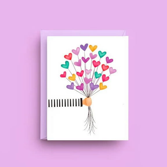 Colorful Heart Balloon Greeting Card – Perfect for Any Occasion – Includes Envelope – Blank Inside for Personal Messages