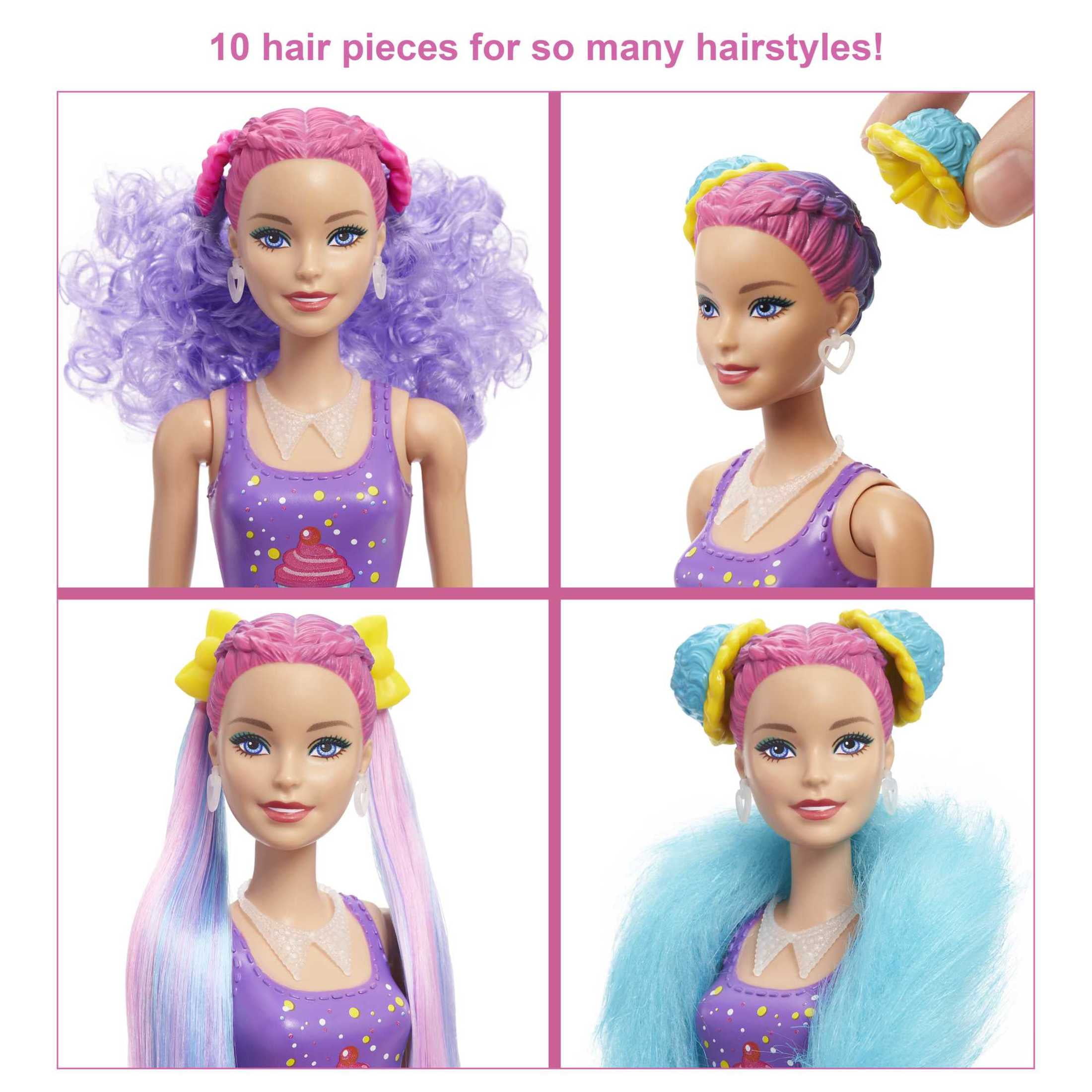Barbie Color Reveal Glitter Hair Swaps Doll, Glittery Pink with 25 Hairstyling & Party-Themed Surprises Including 10 Plug-In Hair Pieces, Gift for Kids 3 Years Old & Up