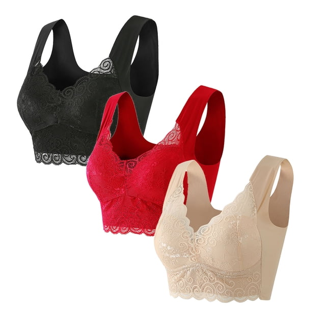 ameIAEA 3Pcs Womens Push Up Plus Size Bras Full Coverage No Underwire Comfortable Everyday Bra