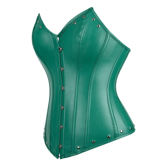 Steampunk Faux Leather Corset Bustier Top for Women Green 5XL