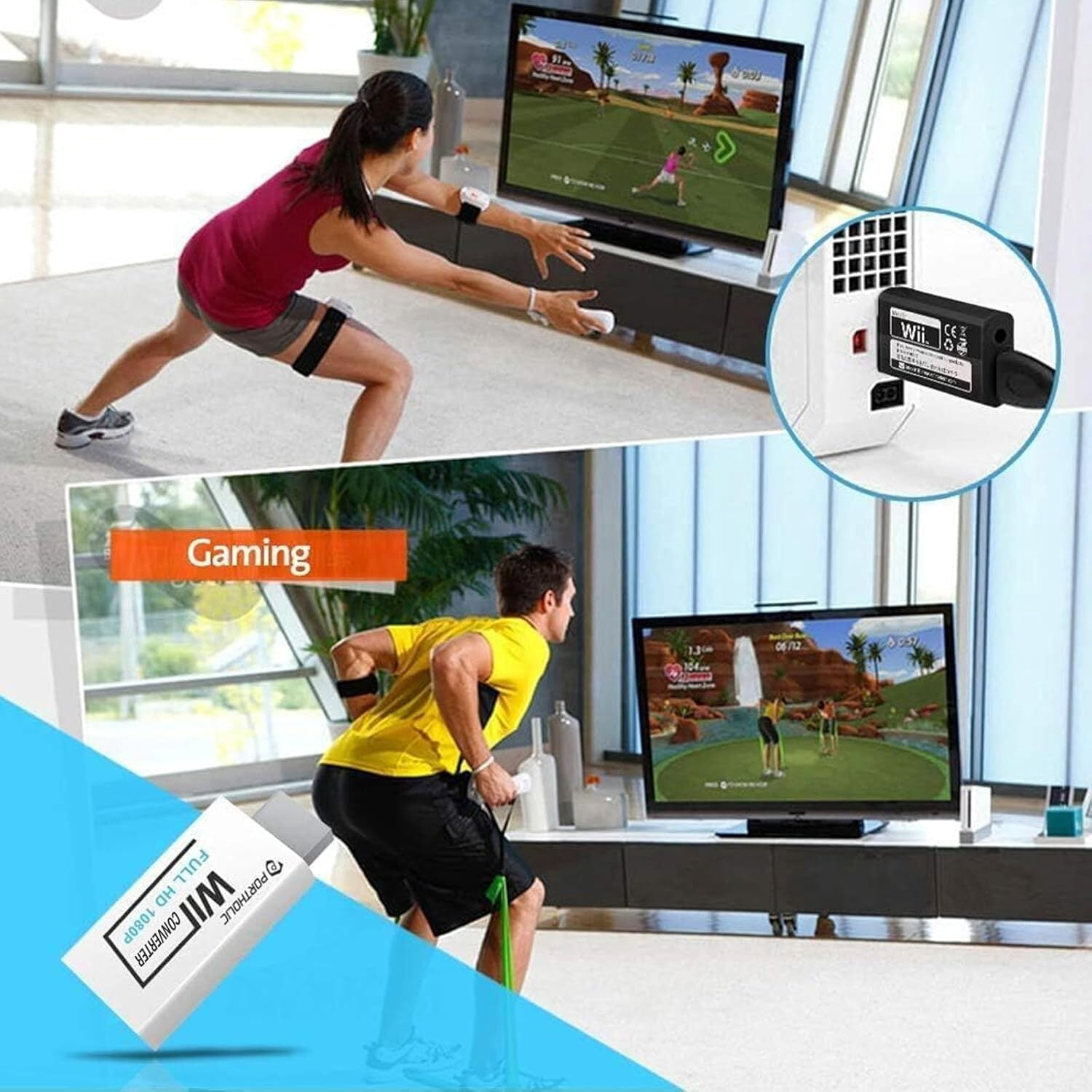 Wii to HDMI Converter , PORTHOLIC 1080P Wii2 HMDI Adapter with Cable for Nintendo Wii, Wii U, HDTV, Monitor