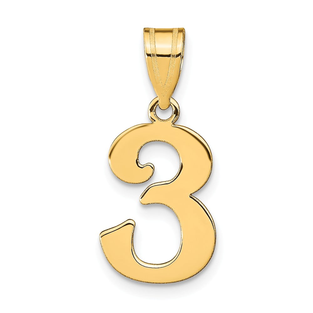 AA Jewels Solid 14k Yellow Gold Number 3 Pendant Charm