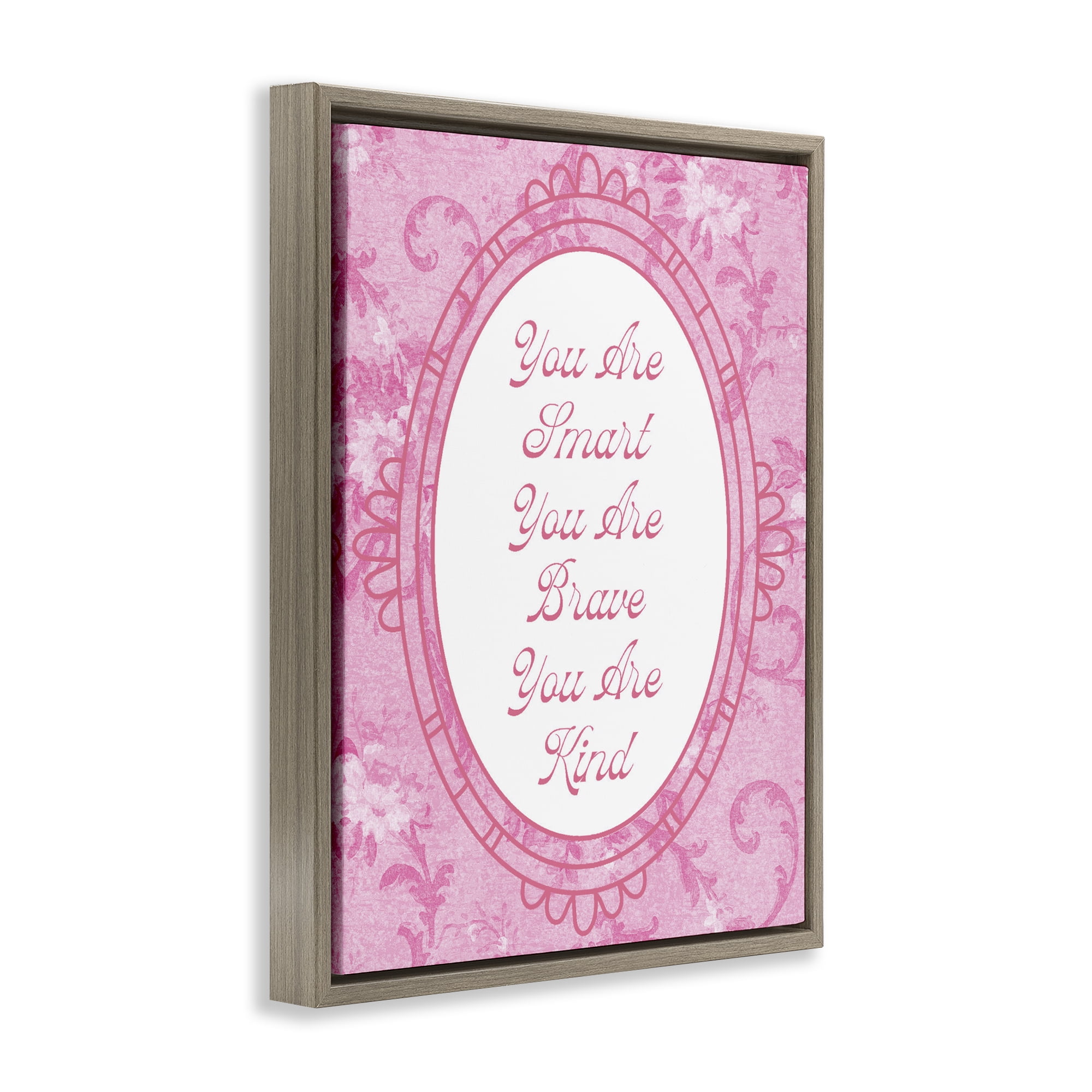 Stupell Industries Smart Brave & Kind Ornate Pink Brown Framed Floater Canvas Wall Art, design by Lil' Rue