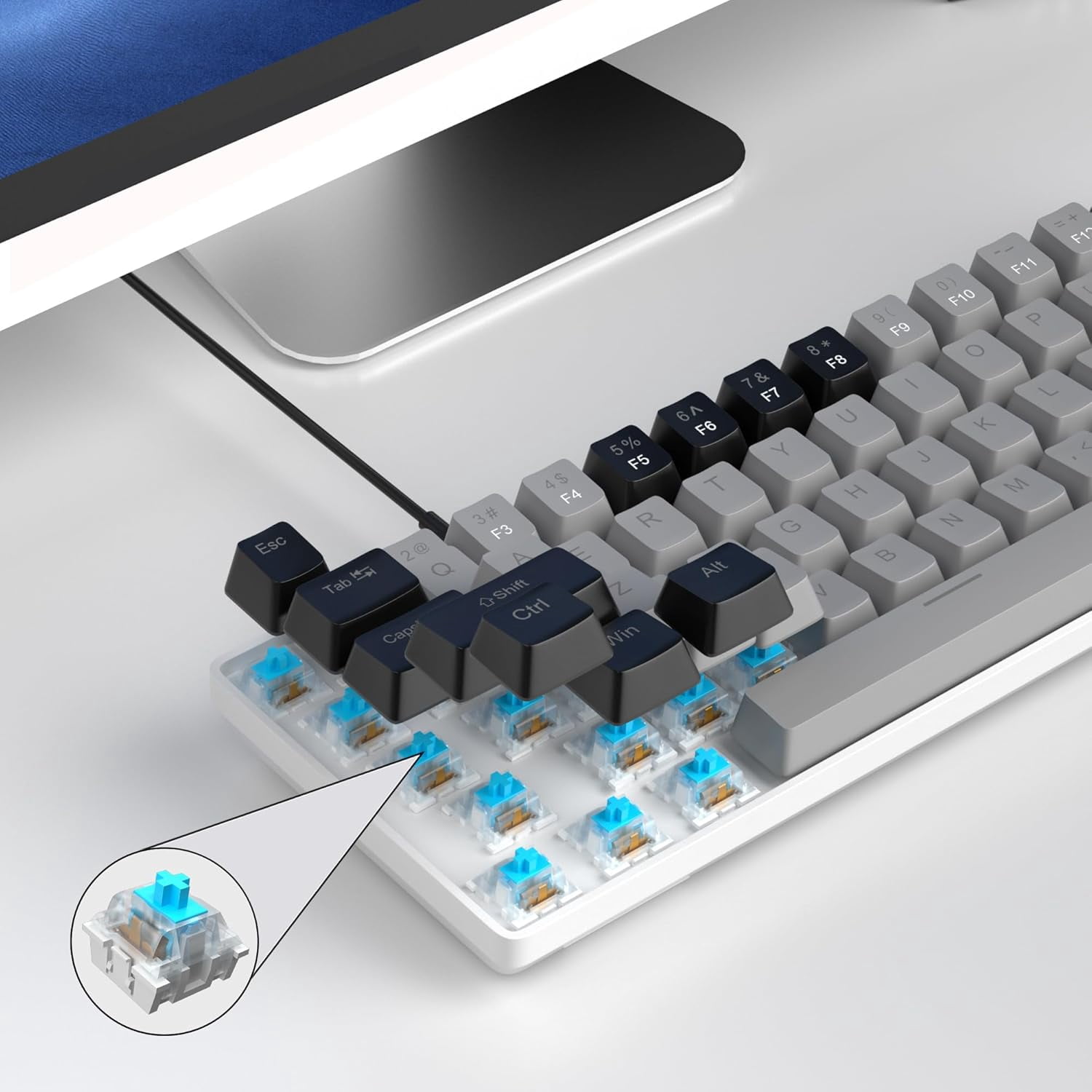 Portable 60% Mechanical Gaming Keyboard, MageGee MK-Box LED Backlit Compact 68 Keys TKL Wired Office Keyboard with Blue Switch for Windows Laptop PC Mac - Grey/Black