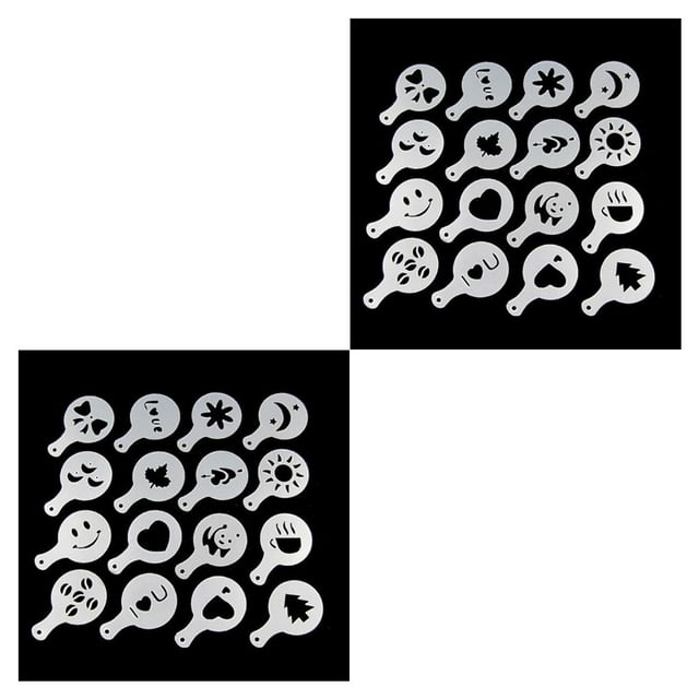Transemion 16 Pieces/Set Plastic Coffee Stencil Portable Washable Professional Replacement Template Mold Decorating Tool Accessories Shown as Picture 2Set