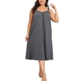 thumbnail image 1 of Noche de mujer plus size Agnes Orinda, vestido de dormir sin mangas con tirantes de espagueti, escote en V, plisado, midi, 1X gris, 1 of 6