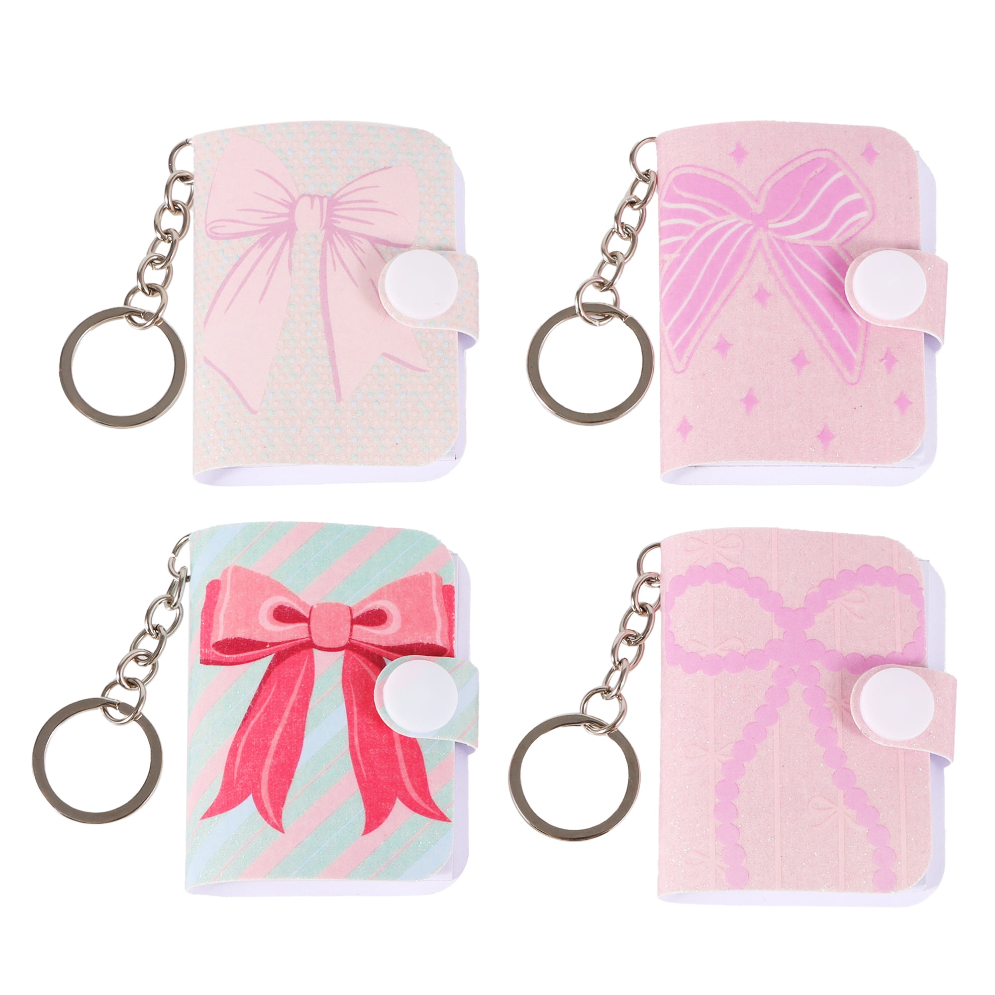 4 Count, Pink Mini Bow Notebook with Keychain, Party Favors, by Way To Celebrate