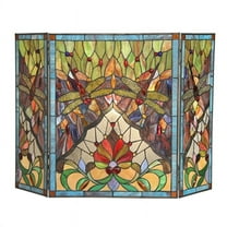 CH3F825DB44-GFS ANISOPTERA PURITY Tiffany-glass 3pcs Folding Dragonfly Fireplace Screen 44" Wide