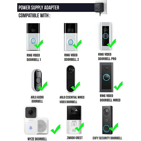 Wasserstein - AC Power Adapter for Ring Video Doorbell - Black