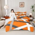 thumbnail image 4 of Homewish Geometric Striped Bedding Comforter Set,Modern Abstract Artistic Twin Comforter Sets,Orange Gray White Bedding Set For Girls Kids,Luxury Bedroom Decor,2pcs, 4 of 8