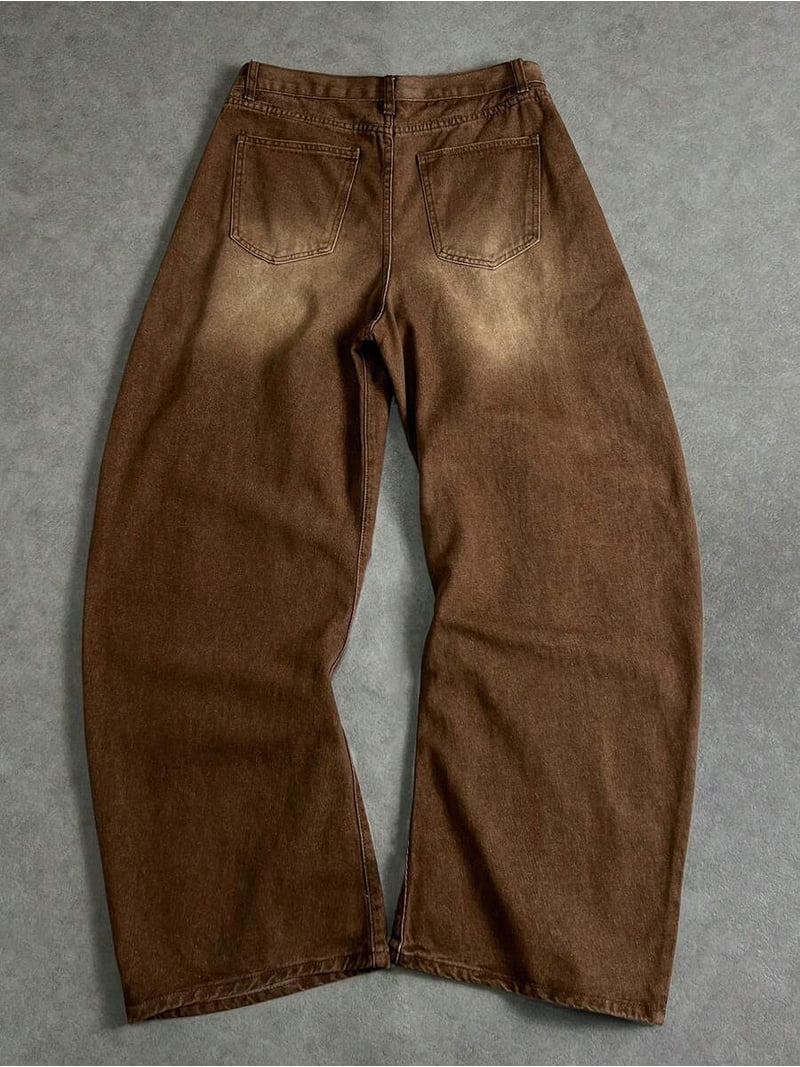 Retro Y2K Street Loose Relaxed Fit Barrel Leg Jeans For Men Aesthetic ...