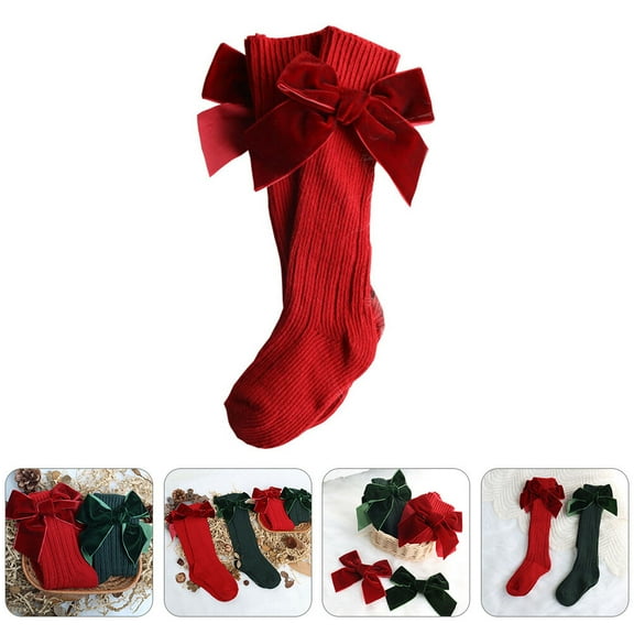 AURARMLET 1 Pair Girls Red Cotton Midcalf Stockings with Cute Bows for Kids