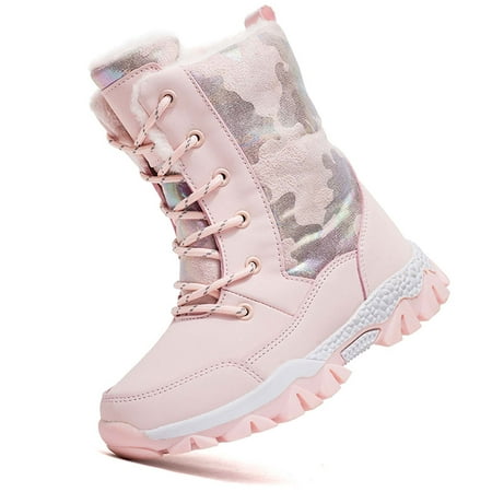 

Winter Snow Boots for Girl Waterproof with Fully Fur Lined Lightweight Kids Antiskid Steel Buckle Ankle Hiking Boots Girls Slip Resistant Walking Boots Cold Weather (Little Kid/Big Kid) Pink 37