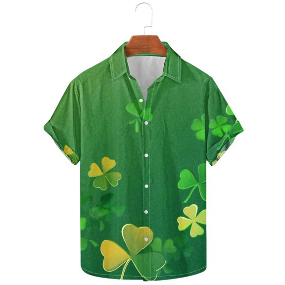 Awdenio Mens Graphic t-Shirts St. Patrick's Day Hawaiian Shirt for Men Irish Printed Casual Short Sleeve Button Down Beach Shirts