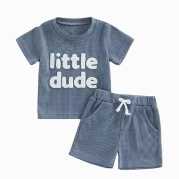 kpoplk Toddler Baby Boy Summer Clothes Tractor/Funny Letters Print T-Shirt Casual Shorts Set Infant Baby Farm Clothes(Blue,6-12M)