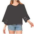 thumbnail image 1 of Womens Tops Mesh Panel Blouse V Neck Loose Long Sleeve Flowy Lightweight Casual Tunic Tops, 1 of 5