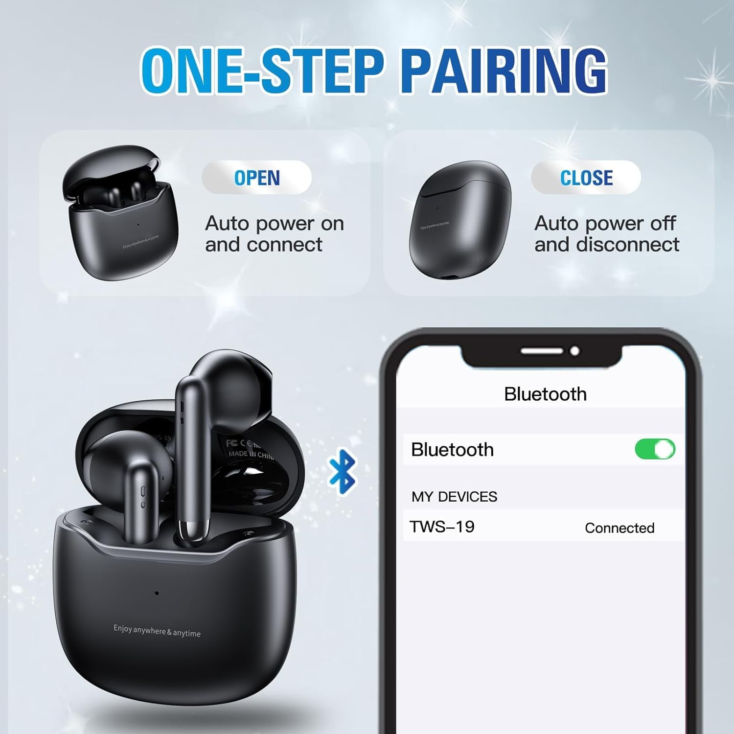True Wireless Earbuds Purple Bluetooth 5.3 with Microphone for Working Out Noise Canceling Blue Tooth Ear Buds Deep Bass TWS Wireless Earphones with Charging Case in Ear Headphone for iPhone Android