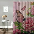 thumbnail image 2 of Orinice Pink Roses Butterfly Bathroom Decor Set, Colorful Luxurious Graphic Print Polyester Fabric Shower Curtain Set with Hooks 60x72, 2 of 7