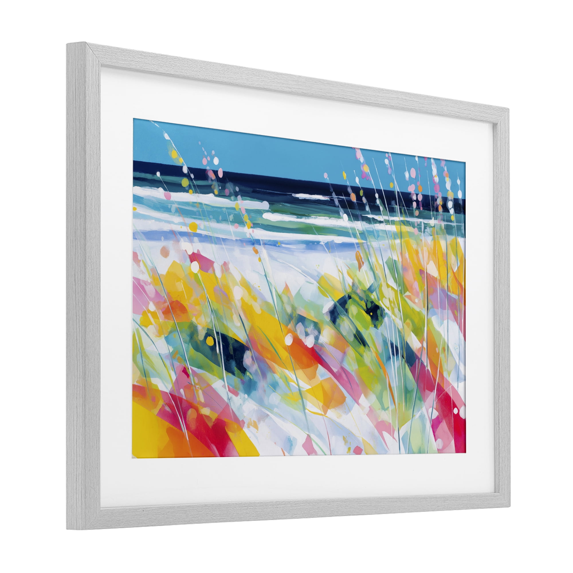 Stupell Industries Sea Oats & Ocean Breeze Abstract Gray Framed Print Under Glass, design by Chromatic Storm Studio