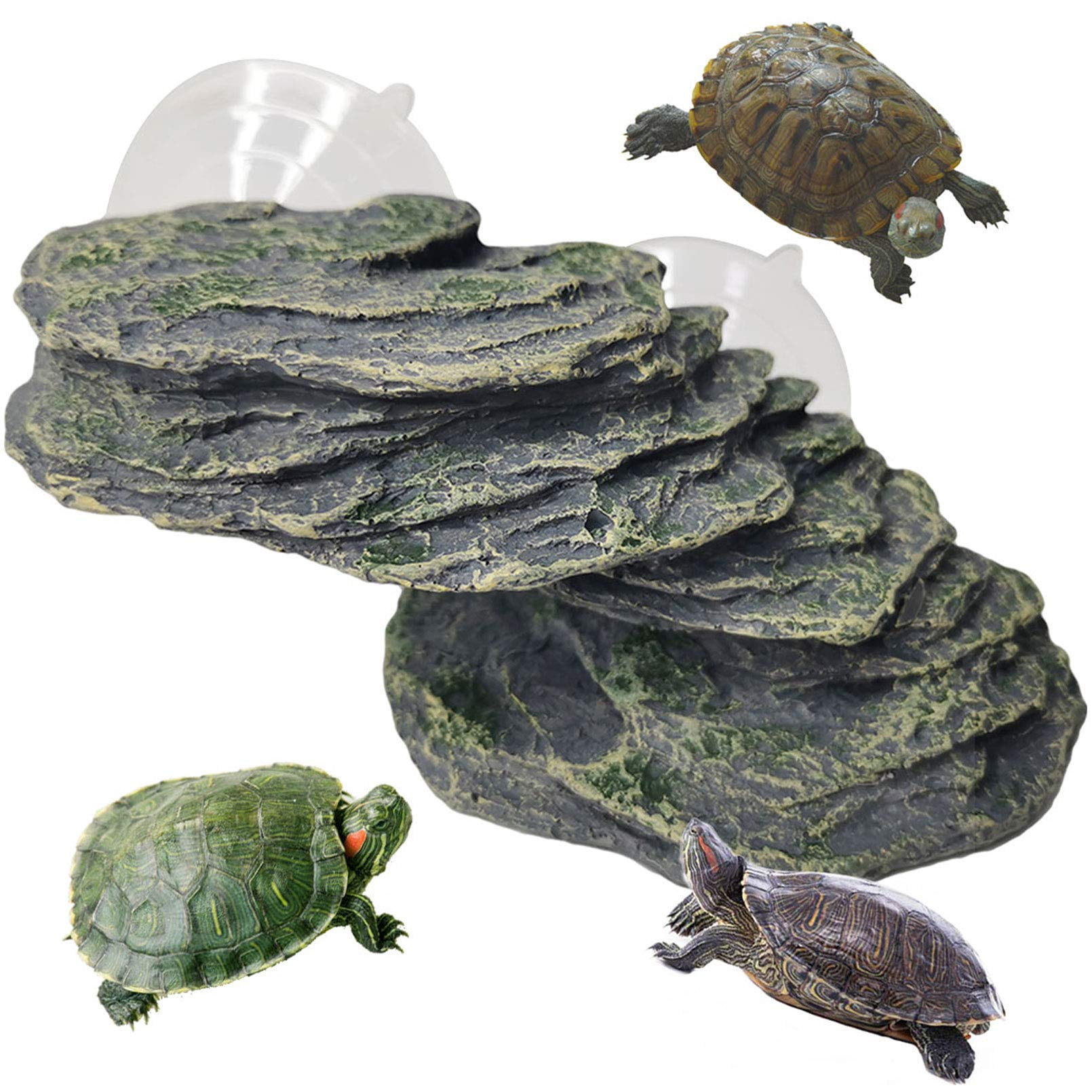 Konexial Turtle Basking Platform Baby Tortoise Climbing Ramp Shale Reptiles Dock Resting Terrace Stone Aquarium Ornament Rock Landscaping Decoration for Frogs Newts (Medium Size:8.2”Lx3.3”Wx3.1”H)