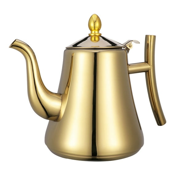 CATIEBYE Stainless Steel Tea Pot with Curvy Handle and Inner Strainer Golden Finish for Home