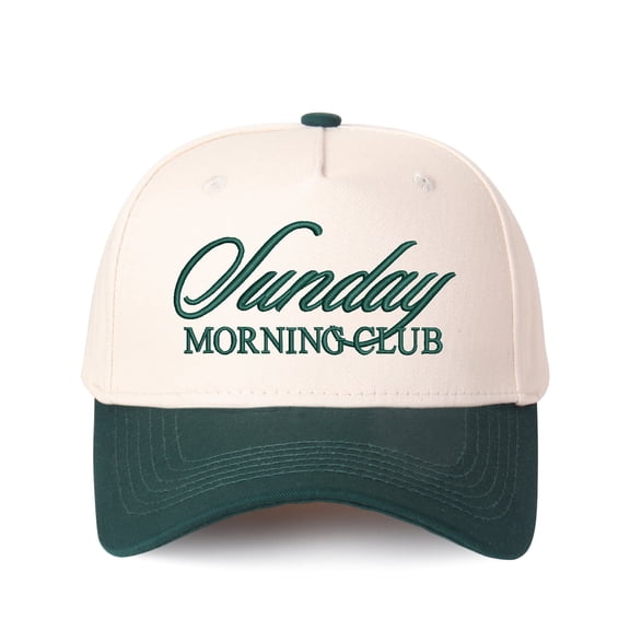 Sunday MORNING CLUB Letter Embroidered Color Block Trucker Hat Unisex Adjustable Cotton Breathable Fashion Cap for Travel Daily Wear