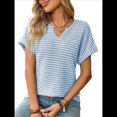 thumbnail image 2 of Blusas Elegantes e Informales de Corta para Mujer, Modernas, de Verano, con Cuello en V, Holgadas y A Rayas. Azul XL, 2 of 9