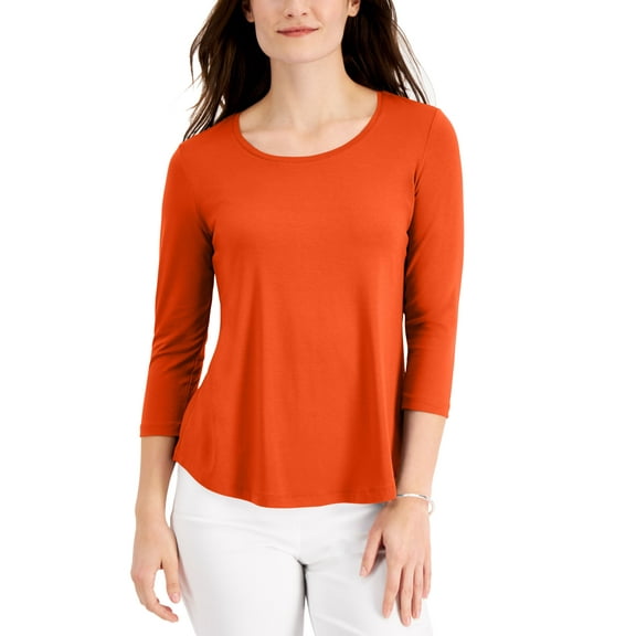 JM Collection 3/4 Sleeve Swing Top Orange Glaze M