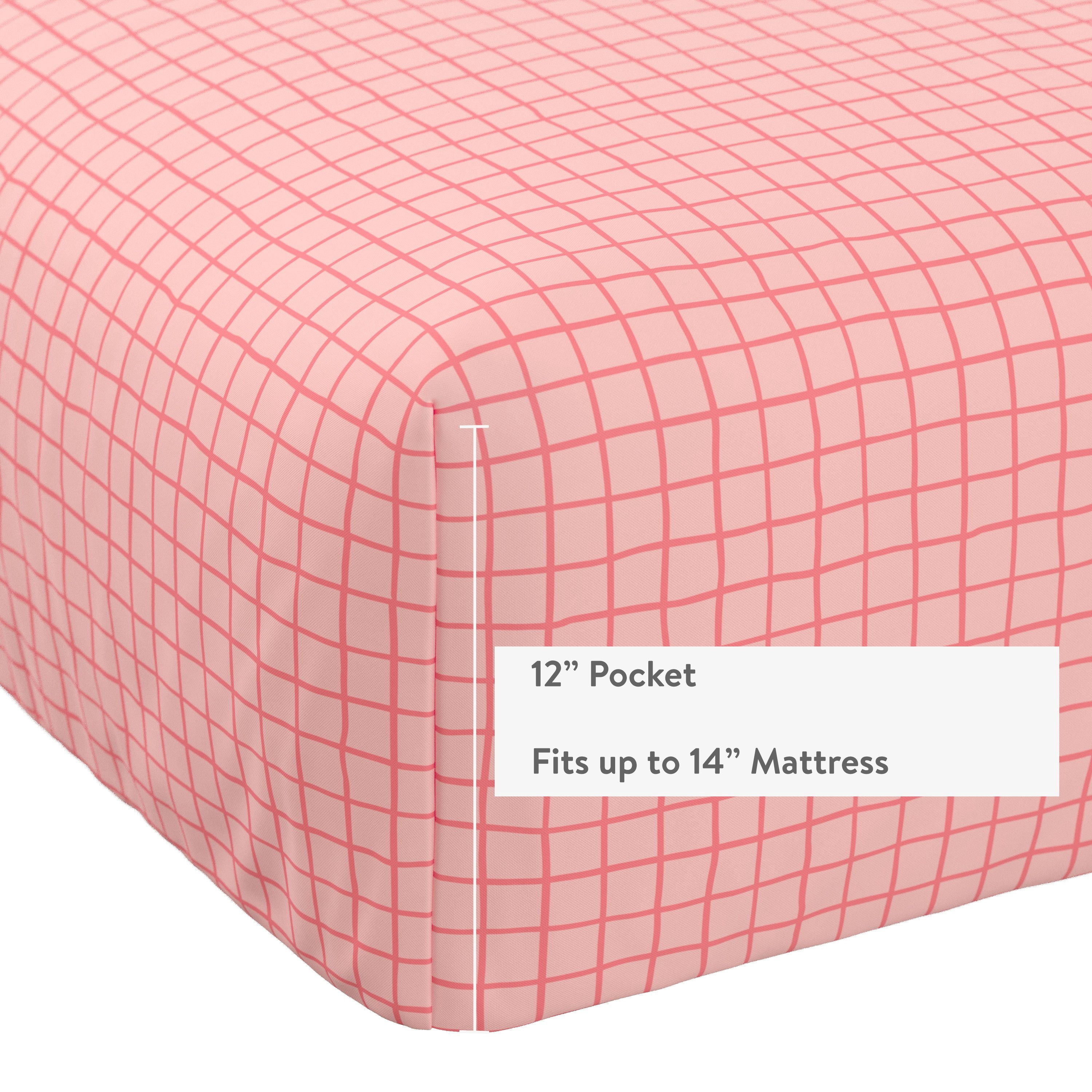 Mainstays Kids Microfiber Bed Sheet Set, Queen, Pink Grid, 4 Pieces