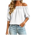 thumbnail image 3 of Ihhxva Women's Loose Fit Summer off Shoulder Blouse Puff Sleeve Top Casual Flowy Cotton Peasant Style Beach Vacation S-2XL, 3 of 8