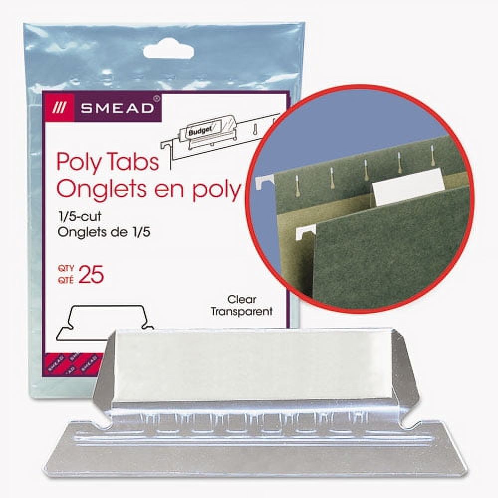 Poly Index Tabs And Inserts For Hanging File Folders, 1/5-Cut Tabs, White/clear, 2.25" Wide, 25/pack | Bundle of 5 Packs - image 4 of 6