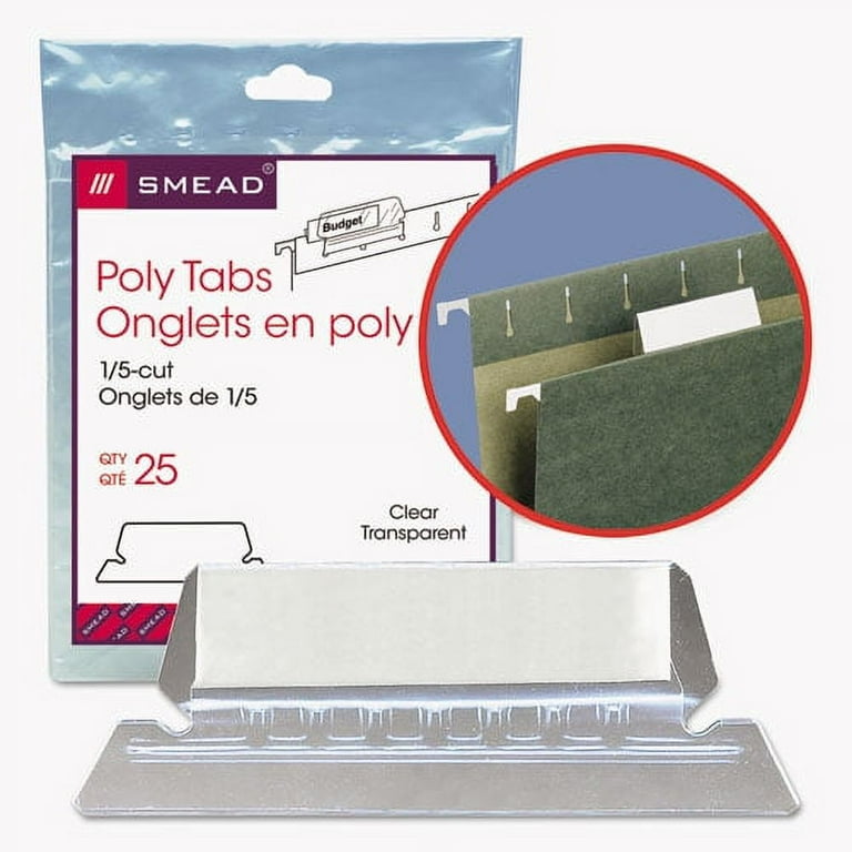 Poly Index Tabs and Inserts For Hanging File Folders, 1/5-Cut, White/Clear, 2.25 Poly Index Tabs and Inserts For Hanging File Folders, 1/5-Cut, White/Clear, 2.25