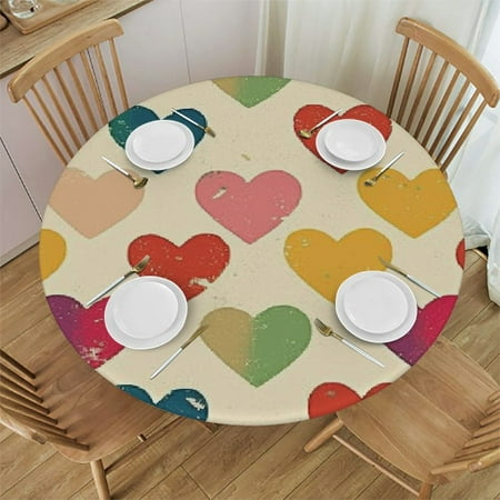 

Xllo0ord Round Waterproof Table Cover Elastic Tablecloth Round Tablecloth Tablecloths Elastic Fitted Indoor Outdoor Love Fits Tables 46-50