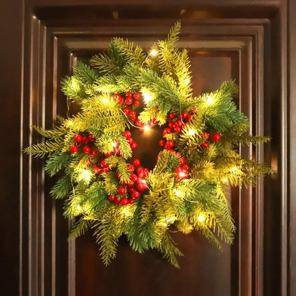 15 Inch Christmas Wreath  Outdoor Christmas Wreath with Lights Christmas Reef for Front Door Porch Decorations  Prelit Battery Powered(Not Included)
