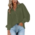 thumbnail image 2 of HLKJKLS Winter Clothing For Women Printed Long Sleeve Shirt Lapel Buttons Loose Casual Work Polyester Spandex Green S-3Xl, 2 of 5