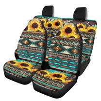 Binienty Aztec Sunflower Car Front Back Seat Covers Full Set of 4 Pieces Universal Fit Most Car SUV Van Truck,Back Seat Protector Pads for Women Ladies fit Most Cars Sedan SUV