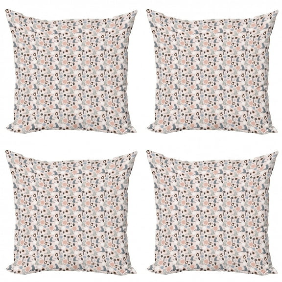 Exotic Throw Pillow Cushion Case Pack of 4, Childish Tropical Monstera Palm Leaves Leopards Pomegranate, Modern Accent Double-Sided Print, 4 Sizes, Rose Charcoal Grey, by Ambesonne