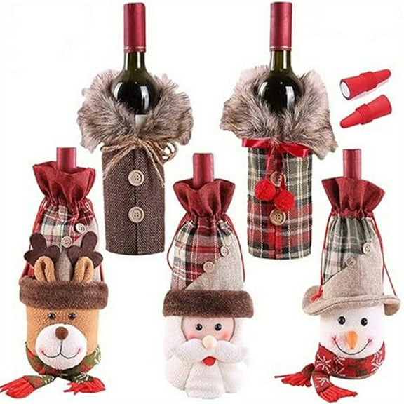 WSBArt 7PCS Christmas Wine Bottle Set Snowman & Elk Christmas Elements, Festive Bottle Decorations for Holiday Parties & Gifts