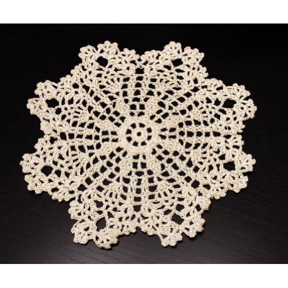 Handmade Crochet Lace Pineapple Beige Doily. 8 Inch Round. 100% Cotton. 4 Pieces.