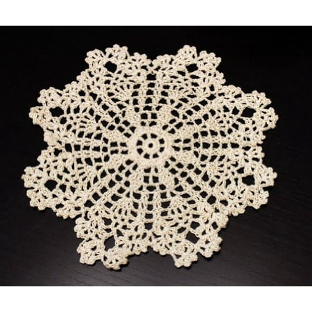 Handmade Crochet Lace Pineapple Beige Doily. 8 Inch Round. 100% Cotton. 4 Pieces.