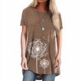 thumbnail image 3 of T-shirt pour Femme Imprimé Blouse Décontractée Chemise à Manches Courtes Fille Col Rond Haut, Brun, G, 3 of 6