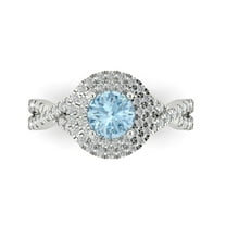 1.3125 ct Round Cut Natural Aquamarine Halo Engagement Ring for Women in 18K White Gold