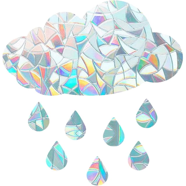 Pegatinas de alerta de vidrio de gota de lluvia en la nube Calcomanías de alerta de vidrio de ventana de arco iris estático Decoraciones de Sun Catcher Vinilo prismático no adhesivo para Pr Feliz Sencillez